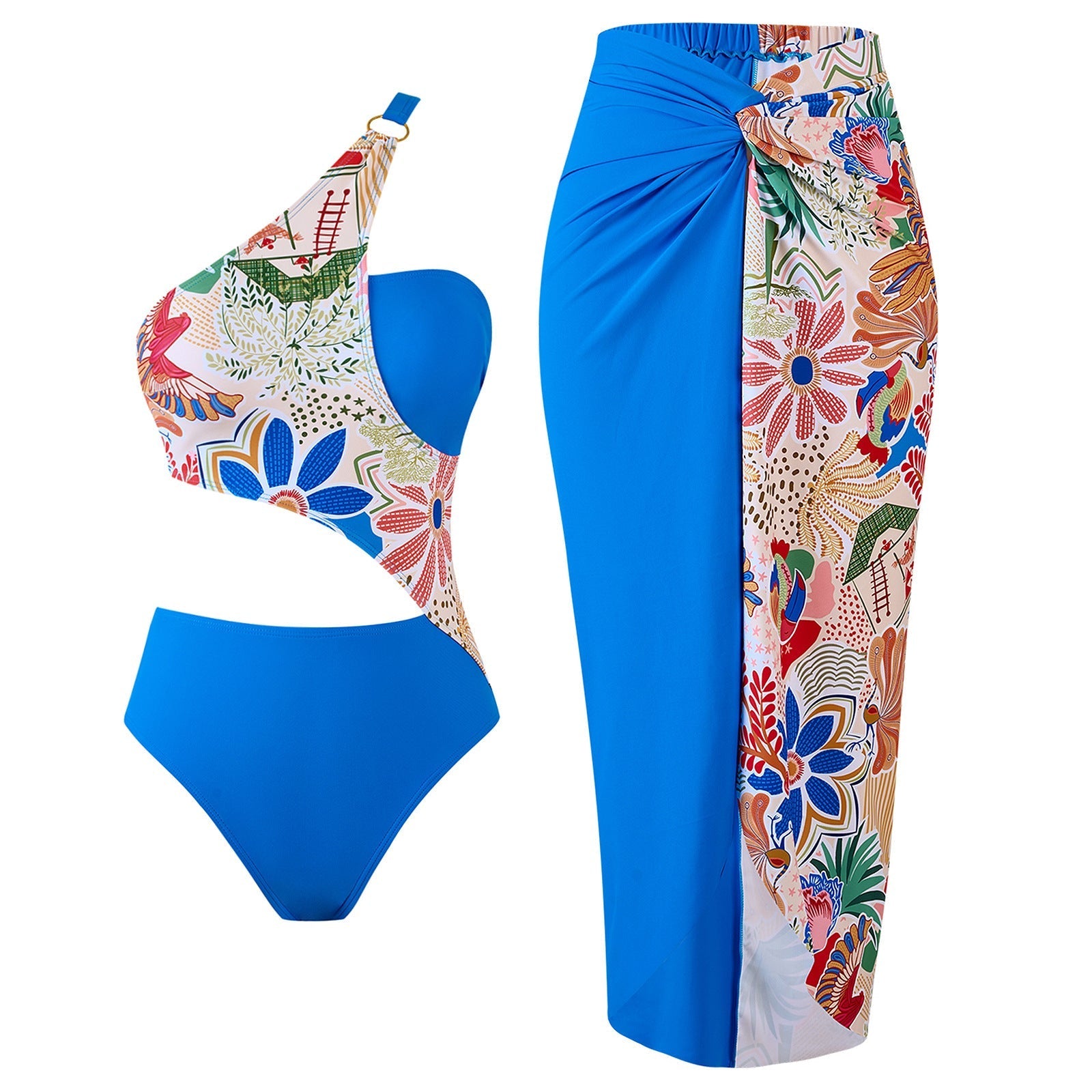 Sexy Swimsuit Color Matching Printed Two Piece Set Polyester Skirt Swimsuit Outfit Bella Mia